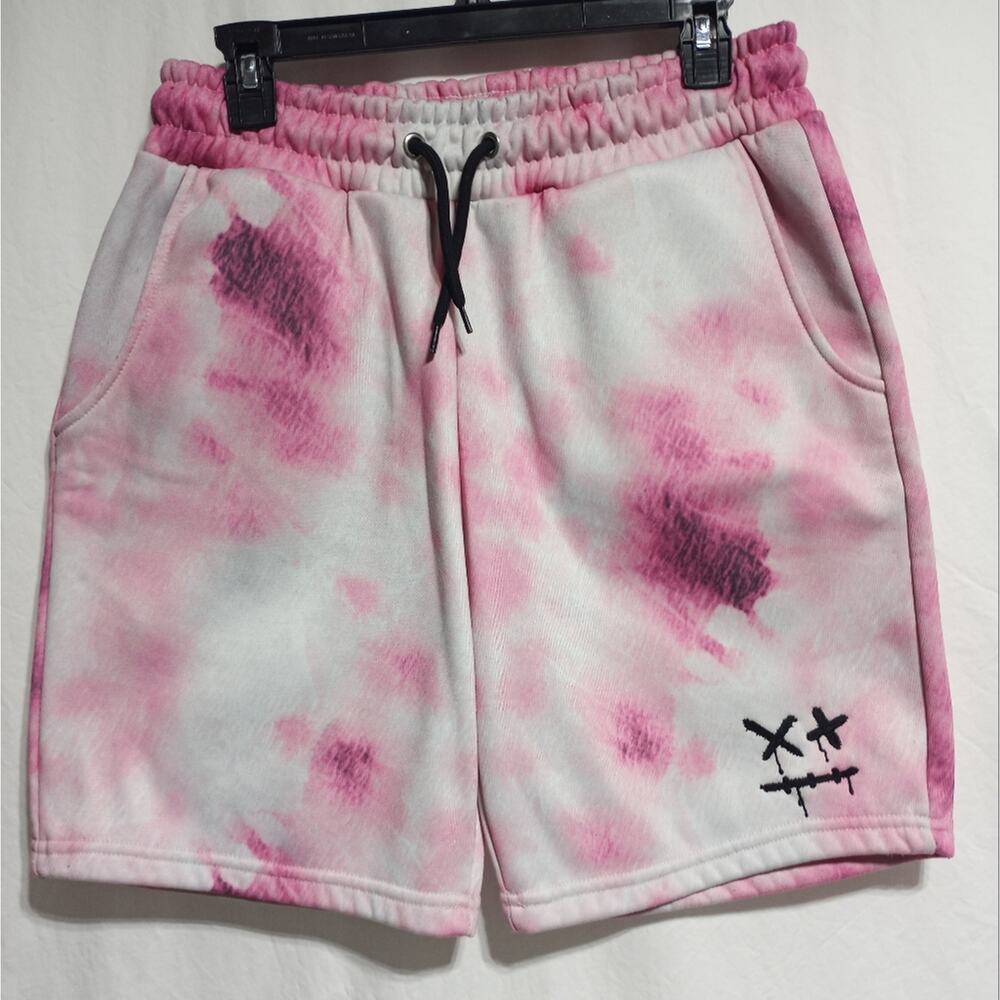 Boohoo Man Oversized Drip Face Pink & White Tie Dyed Shorts Size Medium